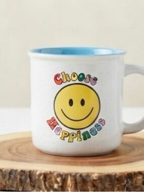Cute "Choose Happiness" Smiley Face Speckled Ceramic Mug/MRKT Finds